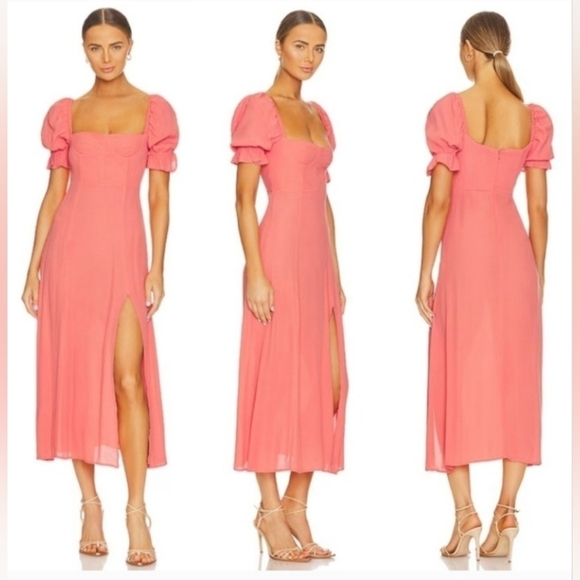 WeWoreWhat Puff-Sleeve Midi Coral Dress Size 4  - Picture 1 of 7